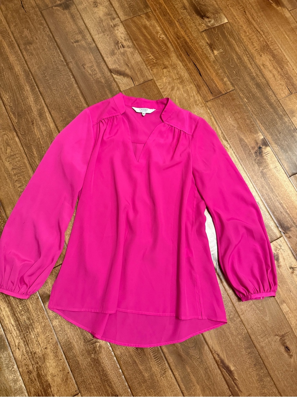 CROSBY Fuchsia Long Sleeve V-Neck Blouse